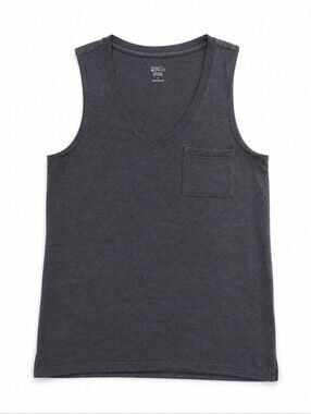 Market & Spruce Charcoal Gray V-Neck Pocket Tank Top Sleeveless Basic Tee